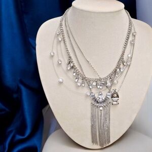 3 Modern Rhinestone Necklace Lot Illusion Multi Stone Fringe and Stud Design